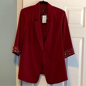 Susan Graver Wine Red Blazer/Dress jacket with Studded Cuffs